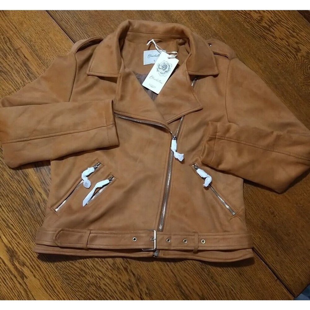 New Women's Biker Jacket Faux Suede Size Large